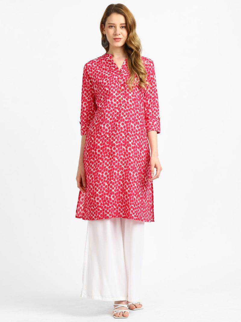 RangDeep Pink Floral Cotton Kurta Kurti Rangdeep-Fashions Small 
