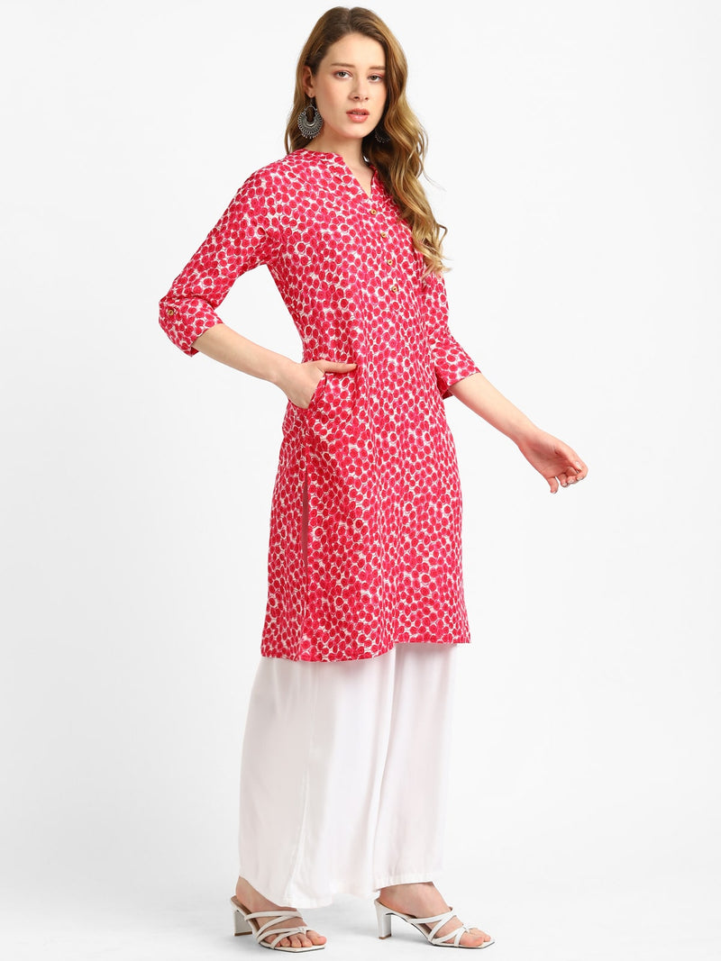 RangDeep Pink Floral Cotton Kurta Kurti Rangdeep-Fashions X-Large 