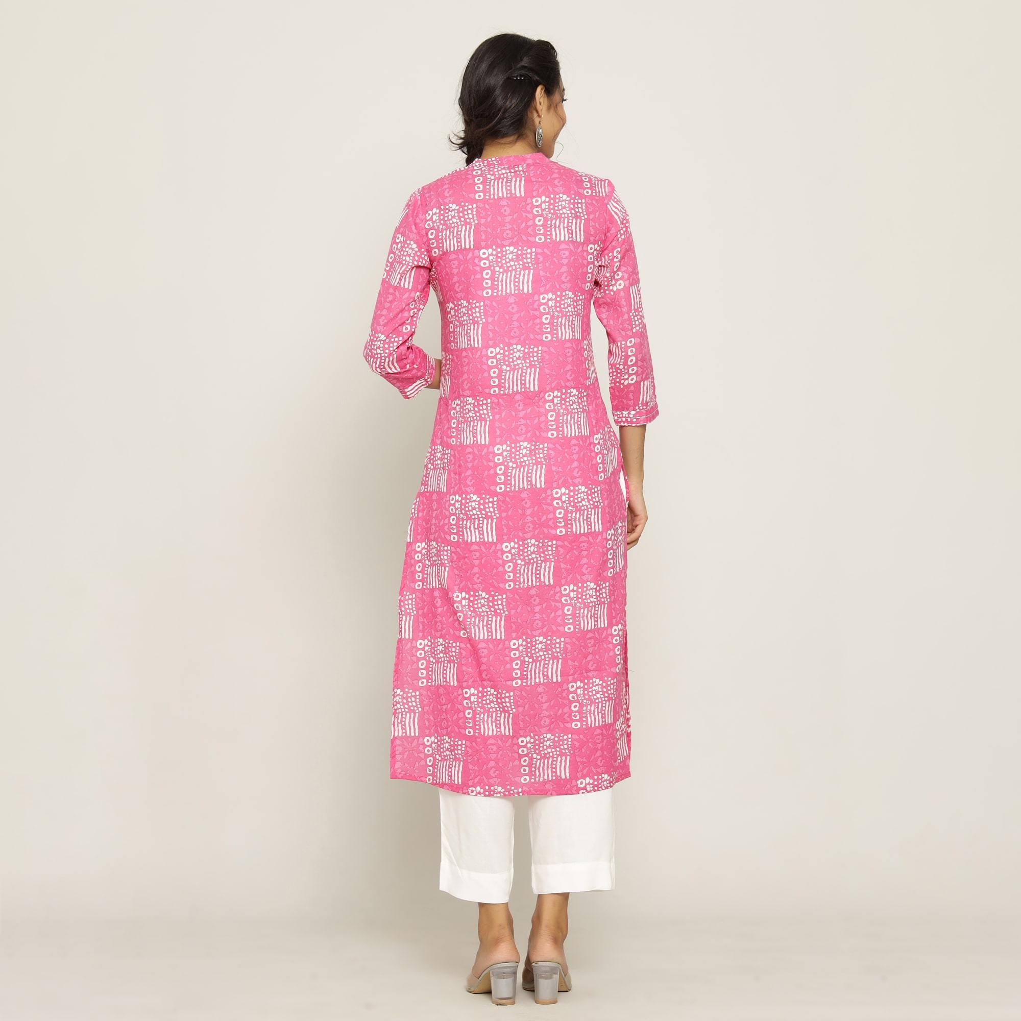 Rangdeep Pink printed Calf length Cotton Kurti Kurti Rangdeep-Fashions 