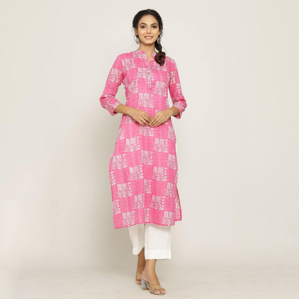 Rangdeep Pink printed Calf length Cotton Kurti Kurti Rangdeep-Fashions 