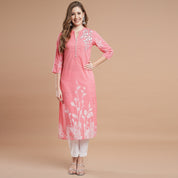 RANGDEEP PINK RAYON WOMEN'S STRAIGHT KURTA Rayon kurta Rangdeep-Fashions Small 