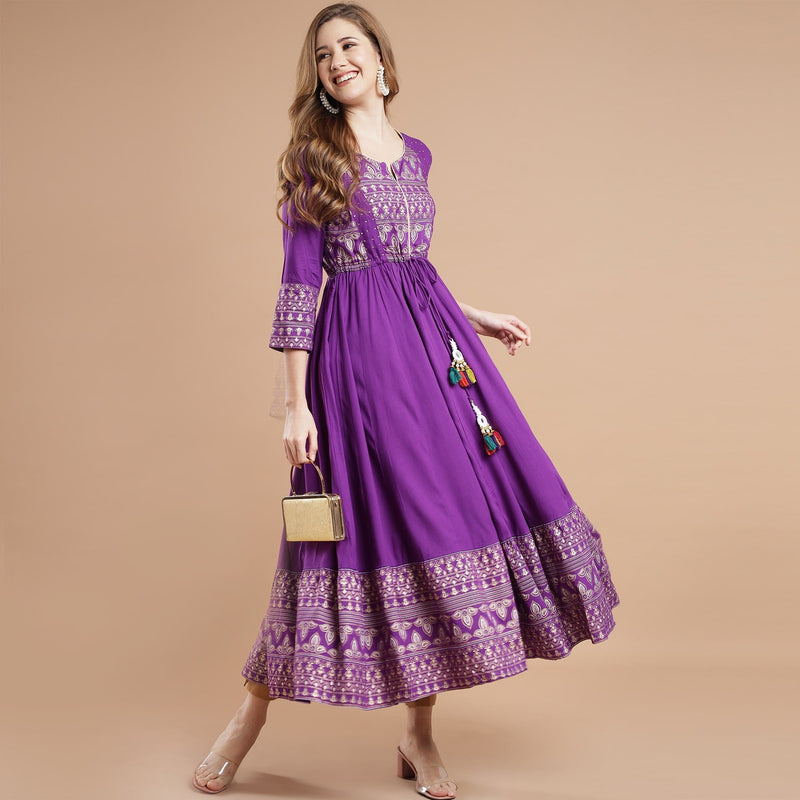 RANGDEEP PURPLE RAYON WOMEN'S ANARKALI KURTA Cotton Anarkali kurta Rangdeep-Fashions Large 