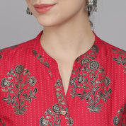 RangDeep Red Floral Printed Rolled-up Sleeves Rayon Kurti Rangdeep-Fashions 