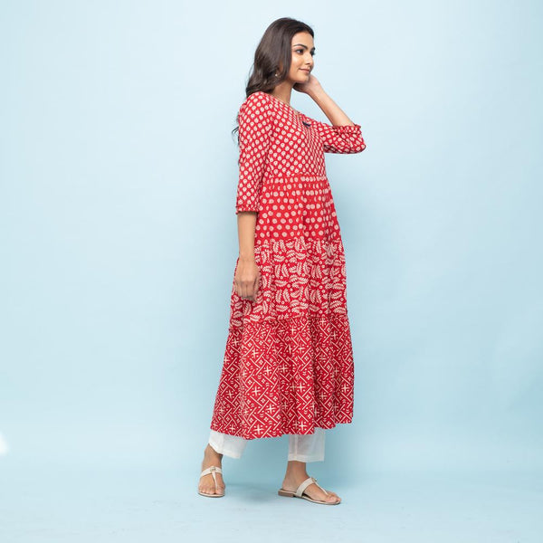 RANGDEEP RED TIERED WOMEN'S DRESS Kurti Rangdeep-Fashions 