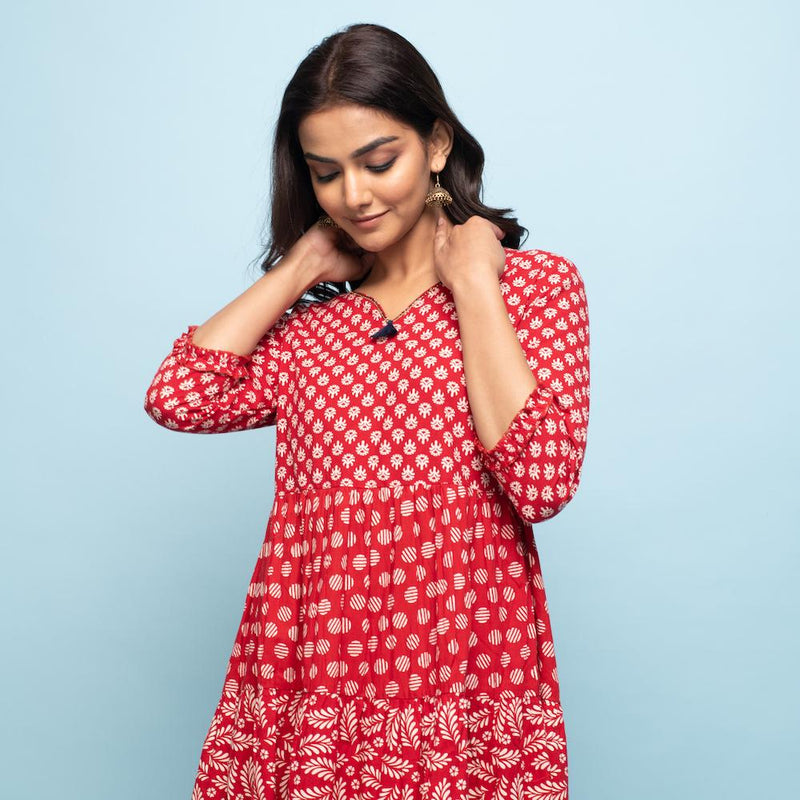 RANGDEEP RED TIERED WOMEN'S DRESS Kurti Rangdeep-Fashions 