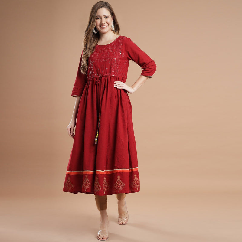 RANGDEEP RED WOMEN'S ANARKALI KURTA Cotton Anarkali kurta Rangdeep-Fashions Medium 