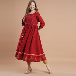 RANGDEEP RED WOMEN'S ANARKALI KURTA Cotton Anarkali kurta Rangdeep-Fashions Small 