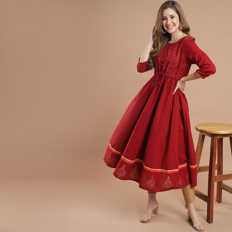 RANGDEEP RED WOMEN'S ANARKALI KURTA Cotton Anarkali kurta Rangdeep-Fashions XX-Large 