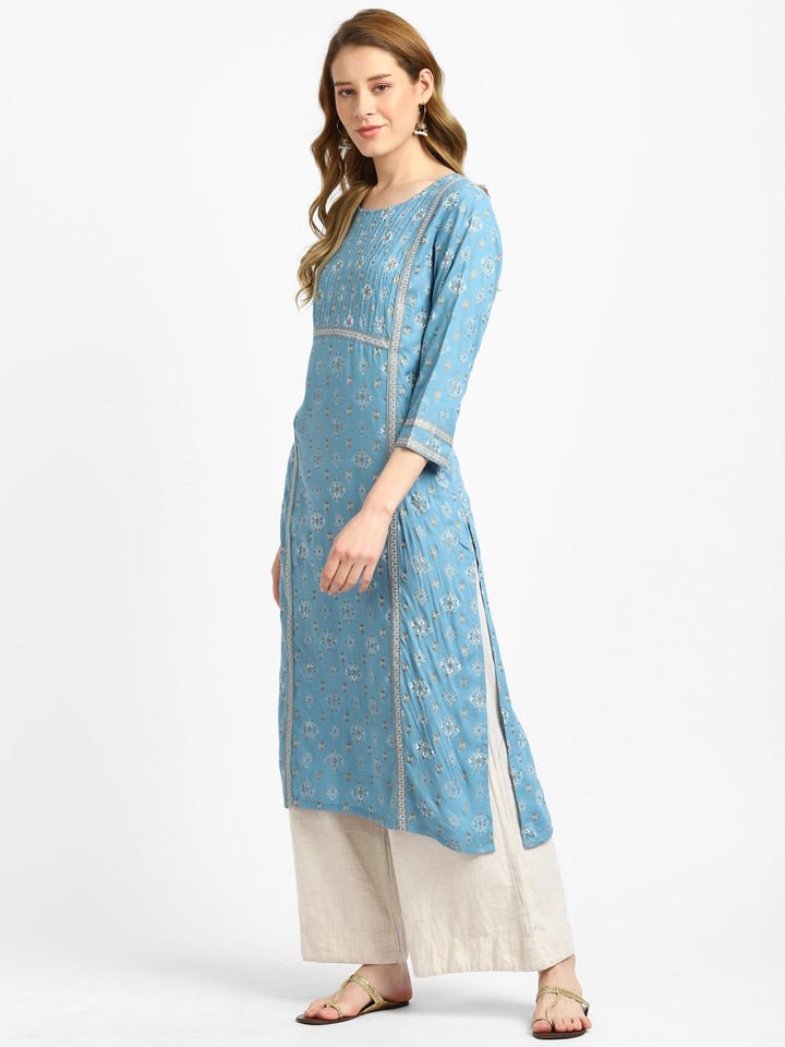 RangDeep Sky Blue Printed Kurta Kurti Rangdeep-Fashions 