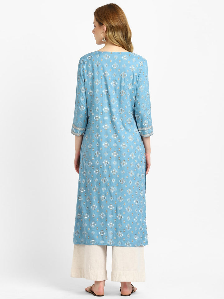 RangDeep Sky Blue Printed Kurta Kurti Rangdeep-Fashions 