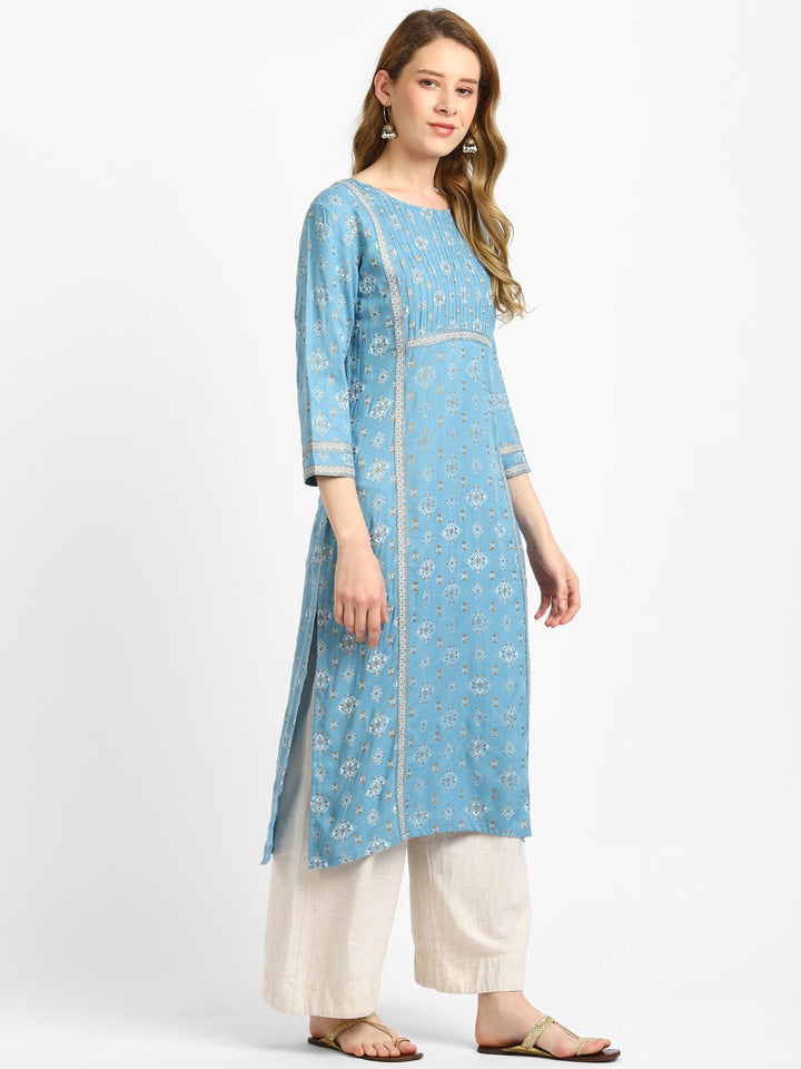 RangDeep Sky Blue Printed Kurta Kurti Rangdeep-Fashions Medium 