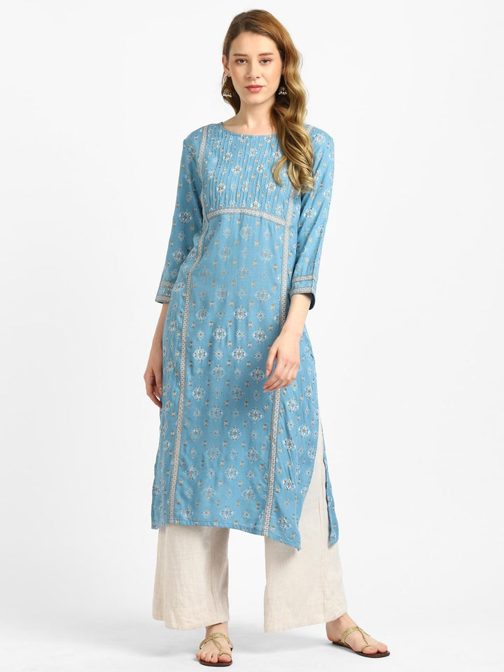 RangDeep Sky Blue Printed Kurta Kurti Rangdeep-Fashions Small 