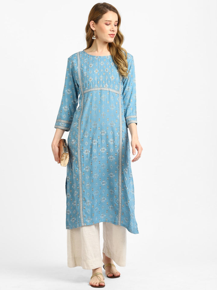 RangDeep Sky Blue Printed Kurta Kurti Rangdeep-Fashions X-Large 