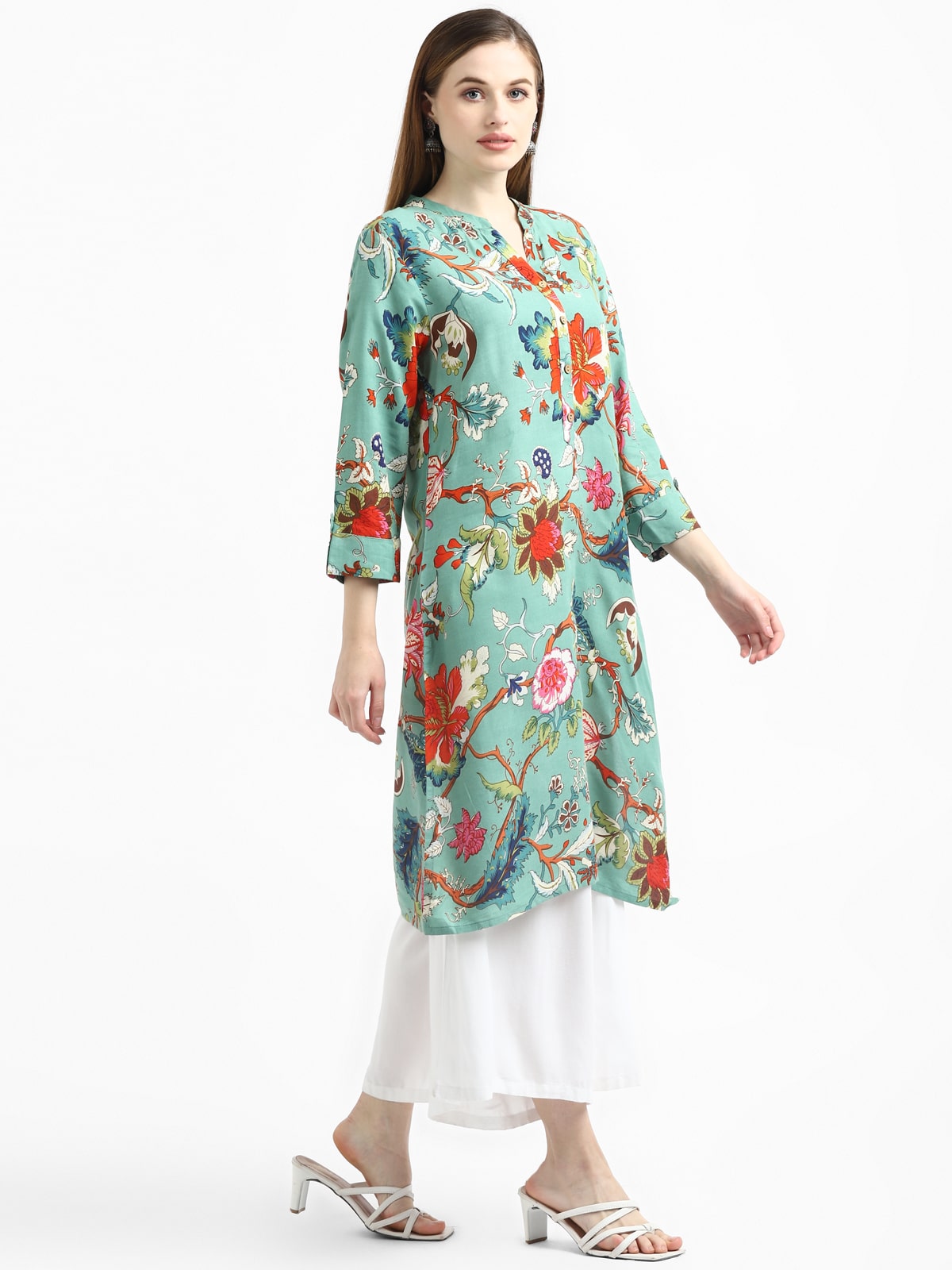 RangDeep Teal Printed Kurta Kurti Rangdeep-Fashions 