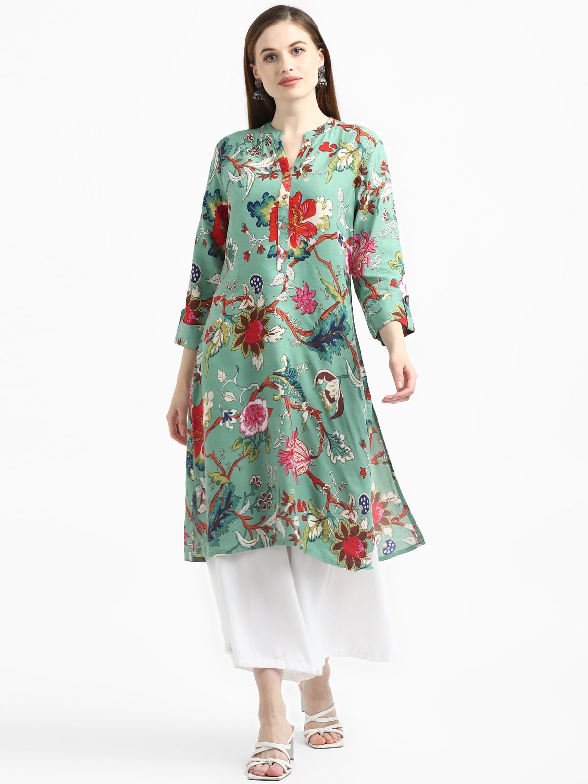 RangDeep Teal Printed Kurta Kurti Rangdeep-Fashions Small 