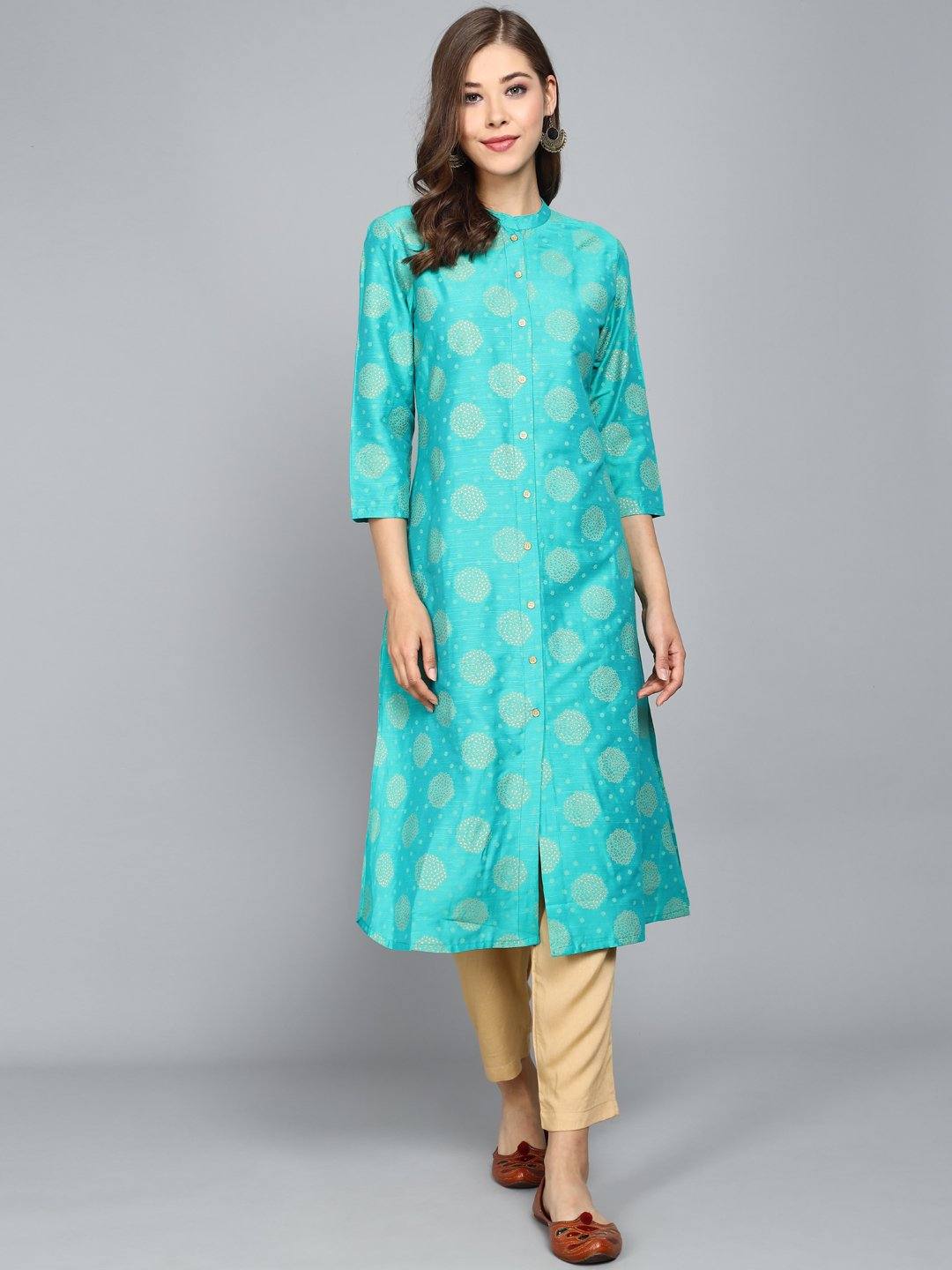 Rangdeep Turquoise Viscose Knee length Viscose Straight Kurta Viscose Kurtis Rangdeep-Fashions Medium 