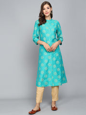 Rangdeep Turquoise Viscose Knee length Viscose Straight Kurta Viscose Kurtis Rangdeep-Fashions Small 