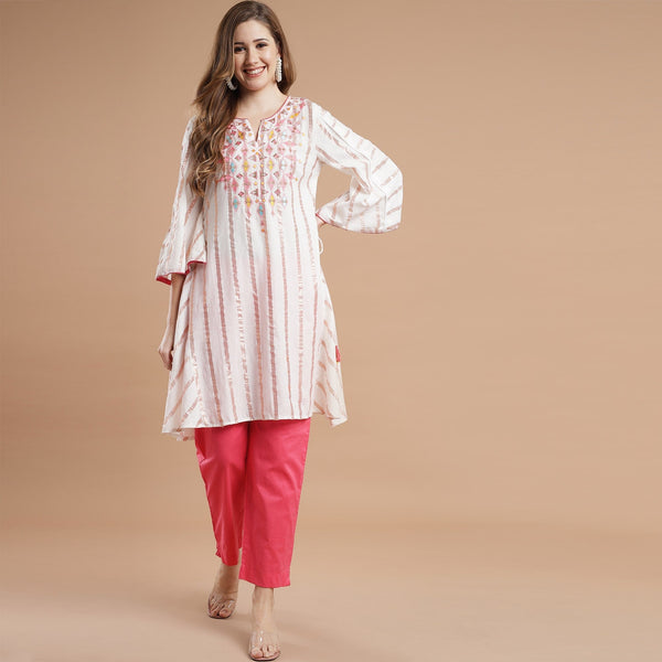 RANGDEEP WHITE LUREX WOMEN'S STRAIGHT KURTA Rayon kurta Rangdeep-Fashions Small 
