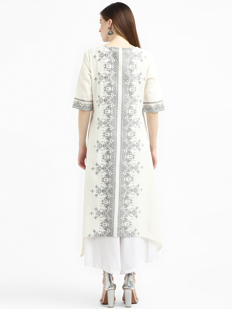 RangDeep White Printed Asymmetric Kurta Kurti Rangdeep-Fashions 