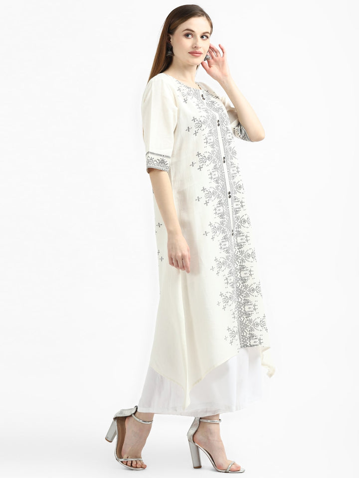 RangDeep White Printed Asymmetric Kurta Kurti Rangdeep-Fashions 