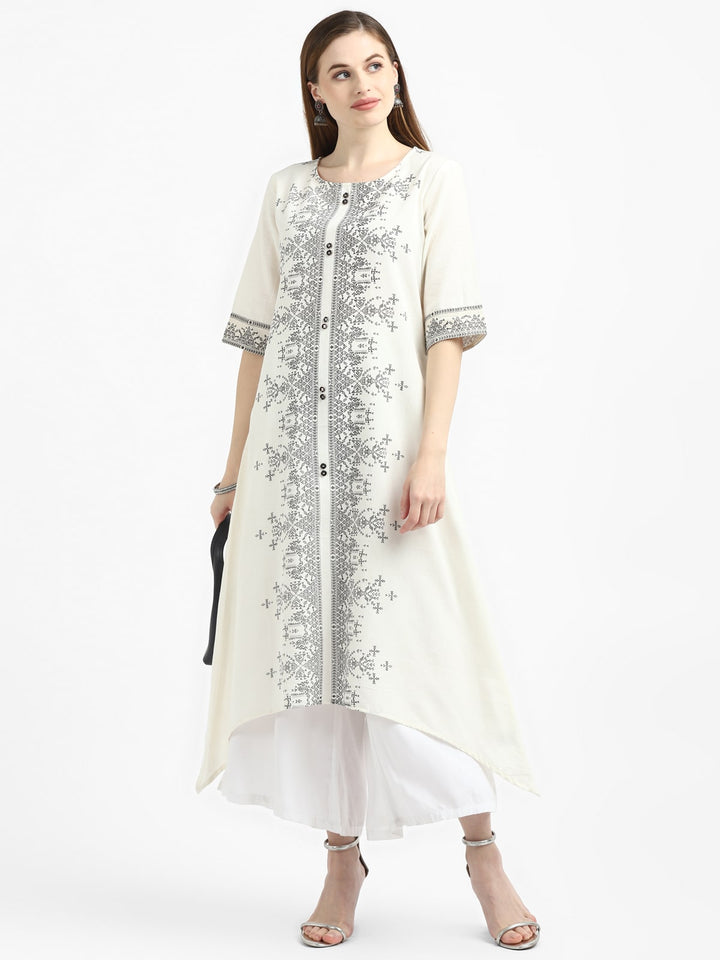 RangDeep White Printed Asymmetric Kurta Kurti Rangdeep-Fashions Medium 