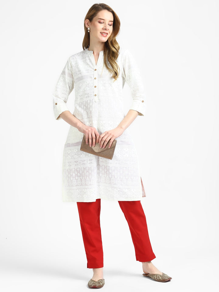 RangDeep White Self Print Kurta Kurti Rangdeep-Fashions 