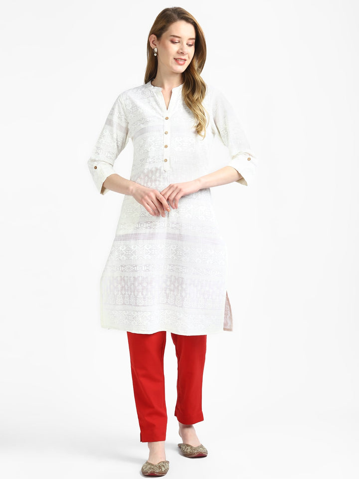 RangDeep White Self Print Kurta Kurti Rangdeep-Fashions Small 