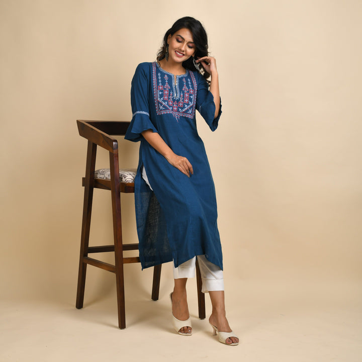 RANGDEEP WOMEN BLUE EMBROIDERY KURTA Kurti Rangdeep-Fashions Large 