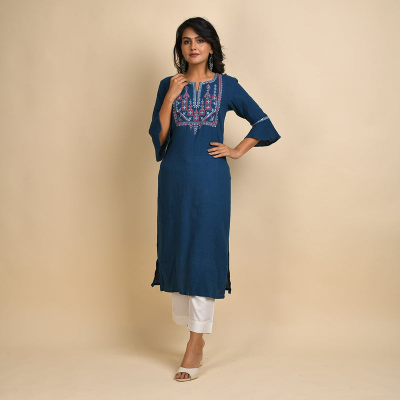 RANGDEEP WOMEN BLUE EMBROIDERY KURTA Kurti Rangdeep-Fashions Small 