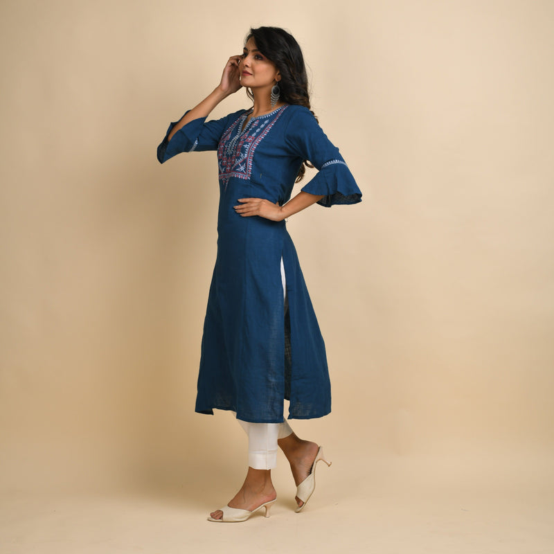 RANGDEEP WOMEN BLUE EMBROIDERY KURTA Kurti Rangdeep-Fashions X-Large 
