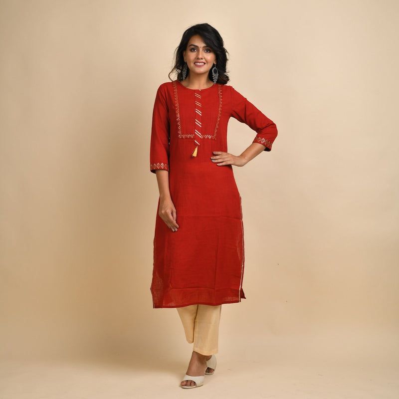RangDeep Women Cotton Straight Kurta Kurti Rangdeep-Fashions Small Red 
