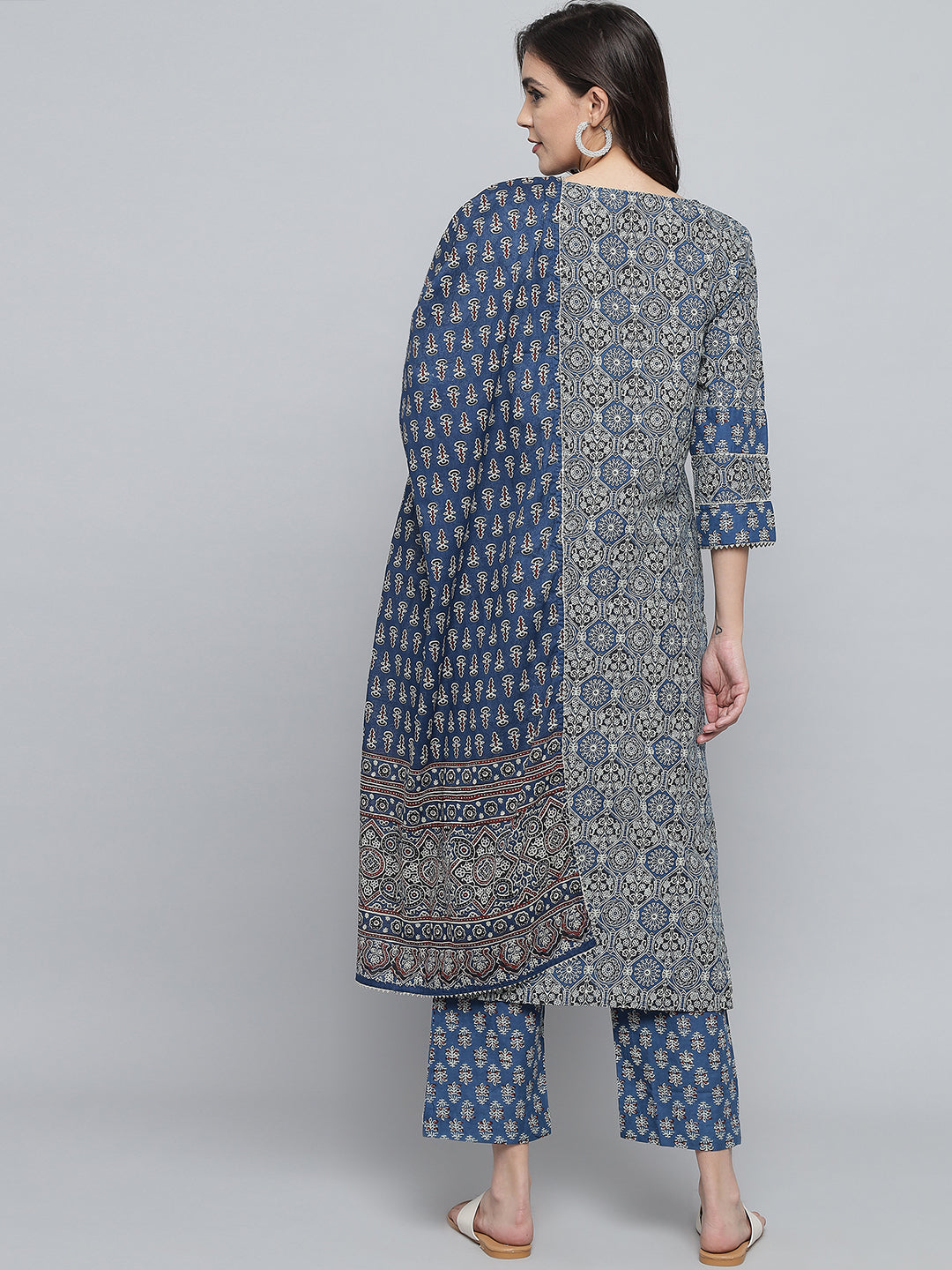 RangDeep Women Indigo Blue Printed Kurta Set Kurti Dupatta set Pant Rangdeep-Fashions 