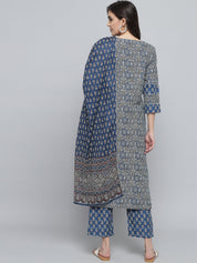 RangDeep Women Indigo Blue Printed Kurta Set Kurti Dupatta set Pant Rangdeep-Fashions 