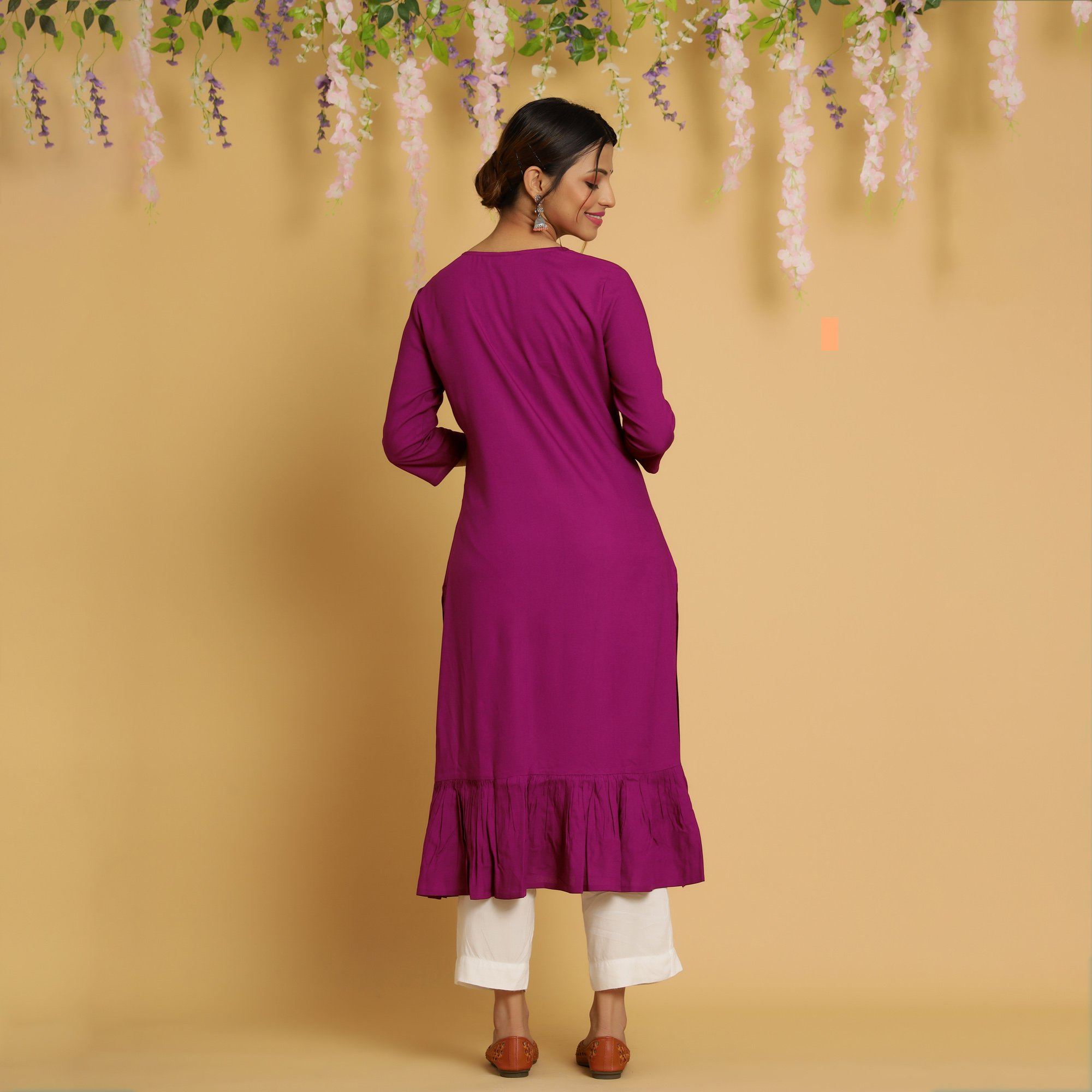 RangDeep Women Magenta Embroidered Straight Kurti Embroidered Kurti Rangdeep-Fashions 