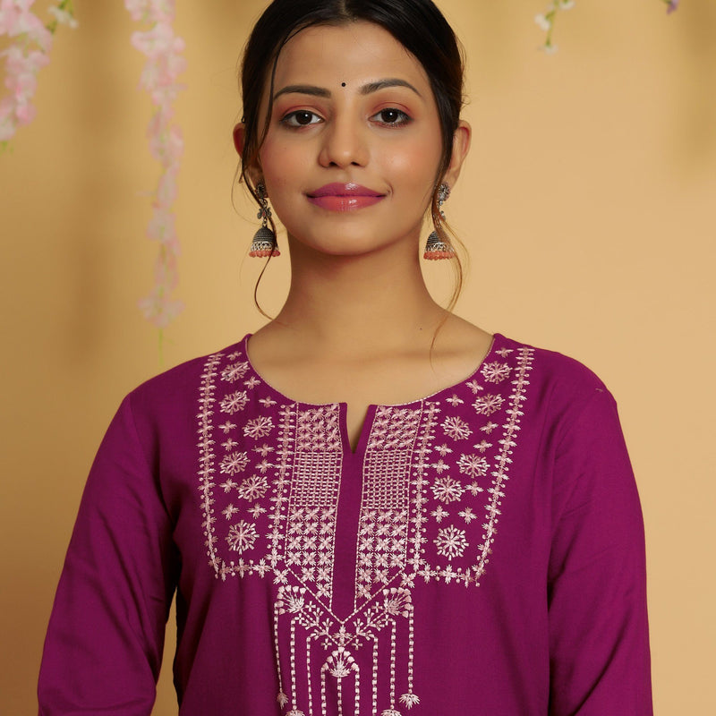 RangDeep Women Magenta Embroidered Straight Kurti Embroidered Kurti Rangdeep-Fashions 