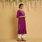 RangDeep Women Magenta Embroidered Straight Kurti Embroidered Kurti Rangdeep-Fashions 