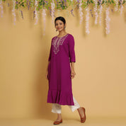 RangDeep Women Magenta Embroidered Straight Kurti Embroidered Kurti Rangdeep-Fashions 