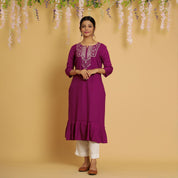 RangDeep Women Magenta Embroidered Straight Kurti Embroidered Kurti Rangdeep-Fashions Small 