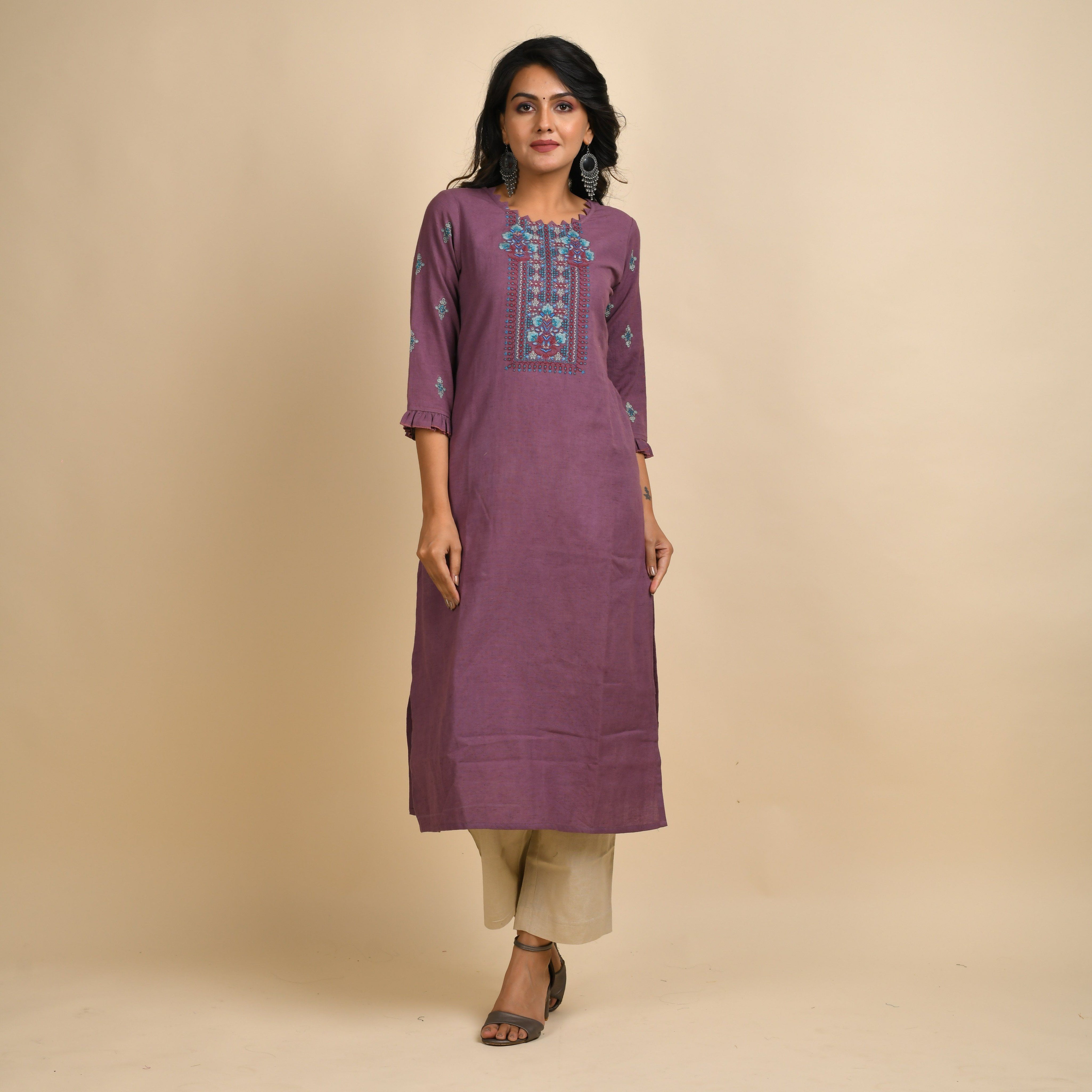 RANGDEEP WOMEN MAUVE EMBROIDERY KURTA Kurti Rangdeep-Fashions 