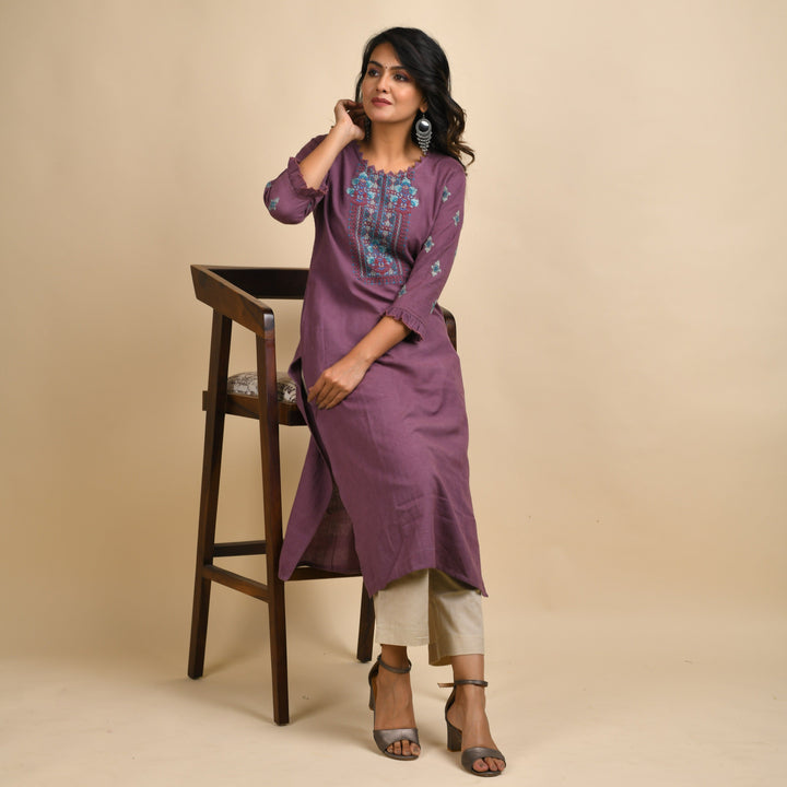 RANGDEEP WOMEN MAUVE EMBROIDERY KURTA Kurti Rangdeep-Fashions Large 