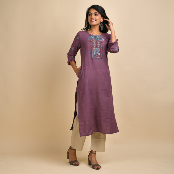 RANGDEEP WOMEN MAUVE EMBROIDERY KURTA Kurti Rangdeep-Fashions Medium 