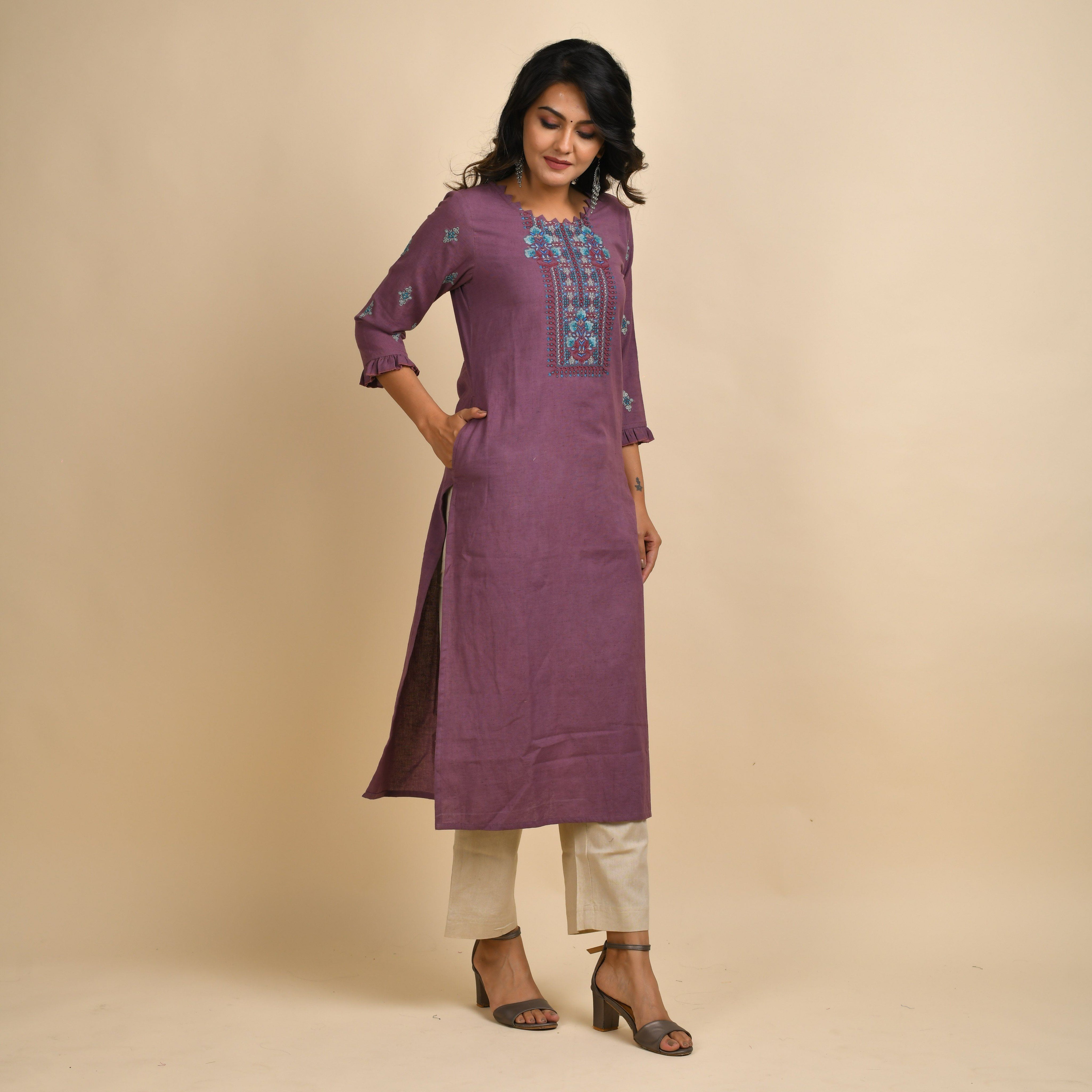 RANGDEEP WOMEN MAUVE EMBROIDERY KURTA Kurti Rangdeep-Fashions Small 