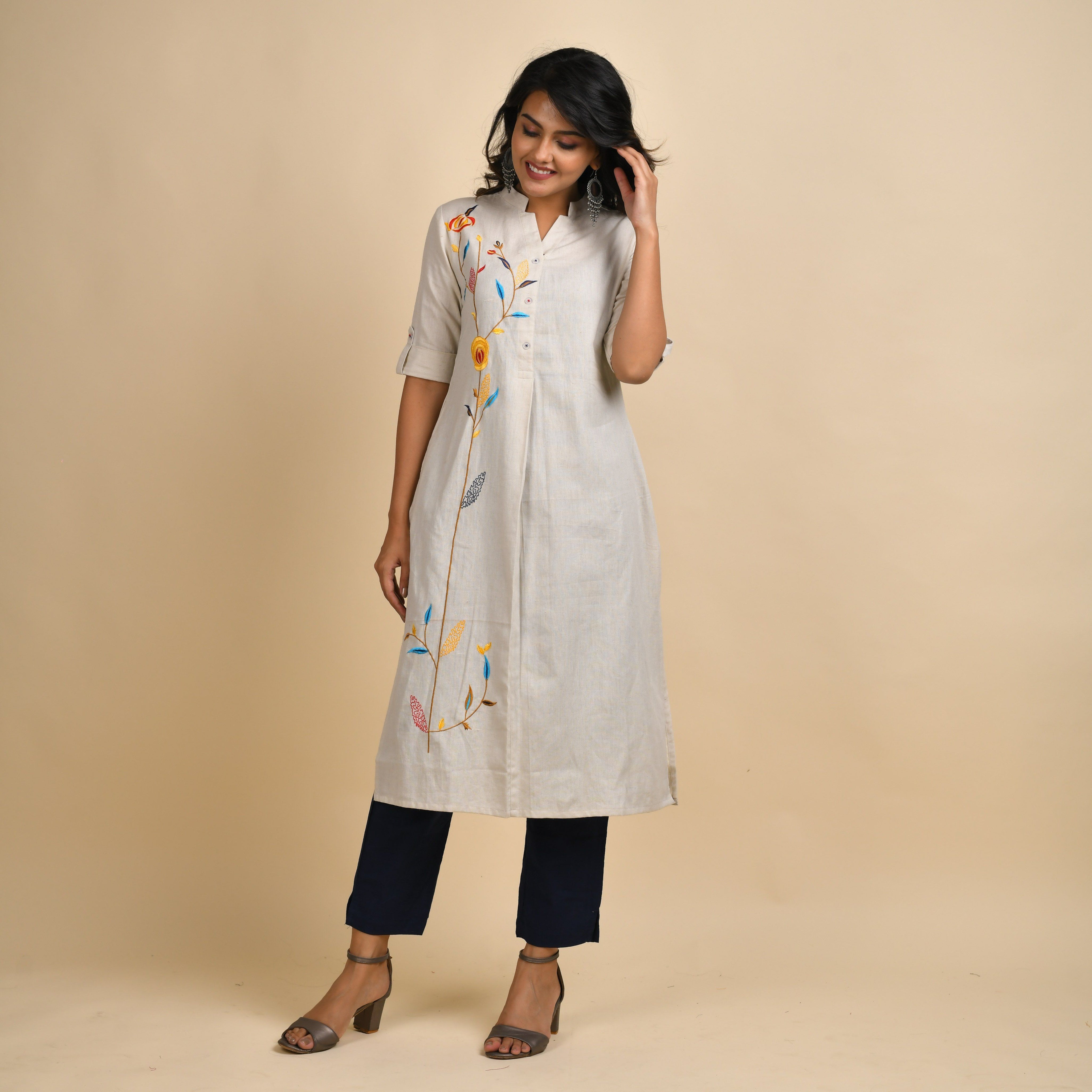 RANGDEEP WOMEN OFF-WHITE EMBROIDERY KURTA Kurti Rangdeep-Fashions 