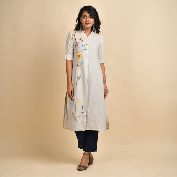RANGDEEP WOMEN OFF-WHITE EMBROIDERY KURTA Kurti Rangdeep-Fashions Small 