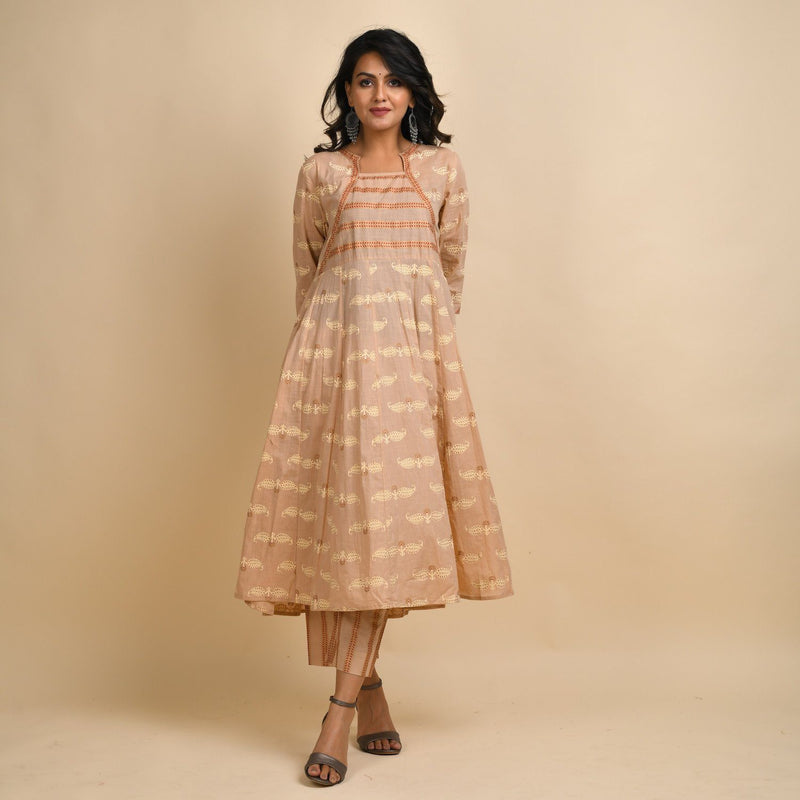 RangDeep Women Peach Cotton Anarkali Kurta with Plazzo Kurti set Rangdeep-Fashions 