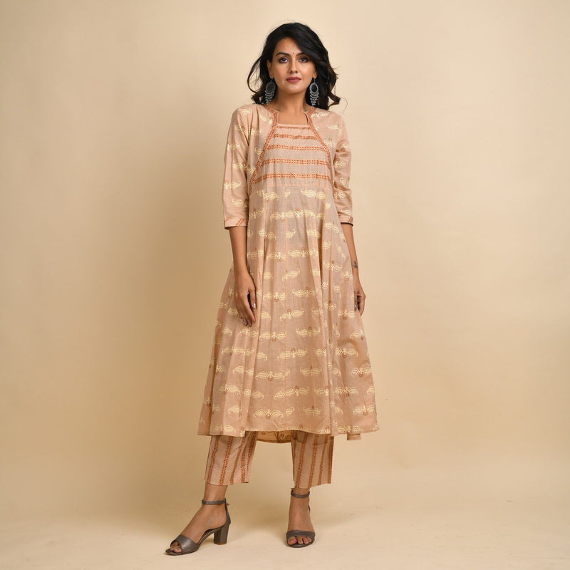RangDeep Women Peach Cotton Anarkali Kurta with Plazzo Kurti set Rangdeep-Fashions 