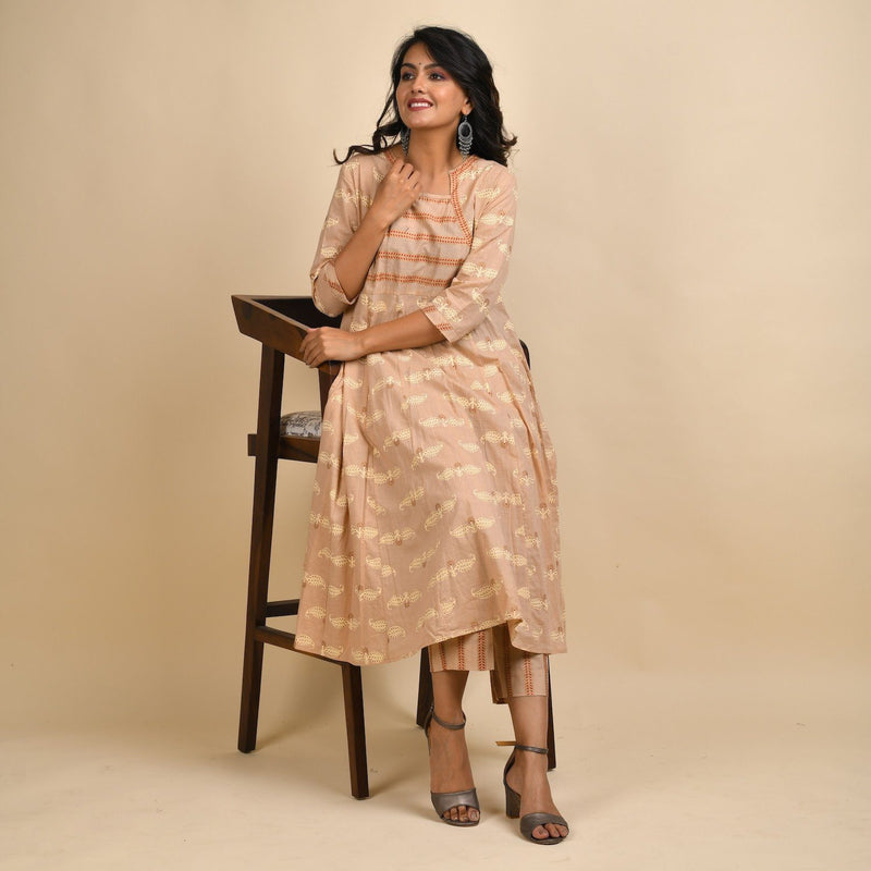 Floral Bliss Side Pocket Cotton Kurta Set | Bhadar