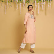 RangDeep Women Peach Embroidered Straight Kurti Embroidered Kurti Rangdeep-Fashions 