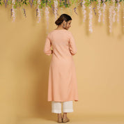 RangDeep Women Peach Embroidered Straight Kurti Embroidered Kurti Rangdeep-Fashions 