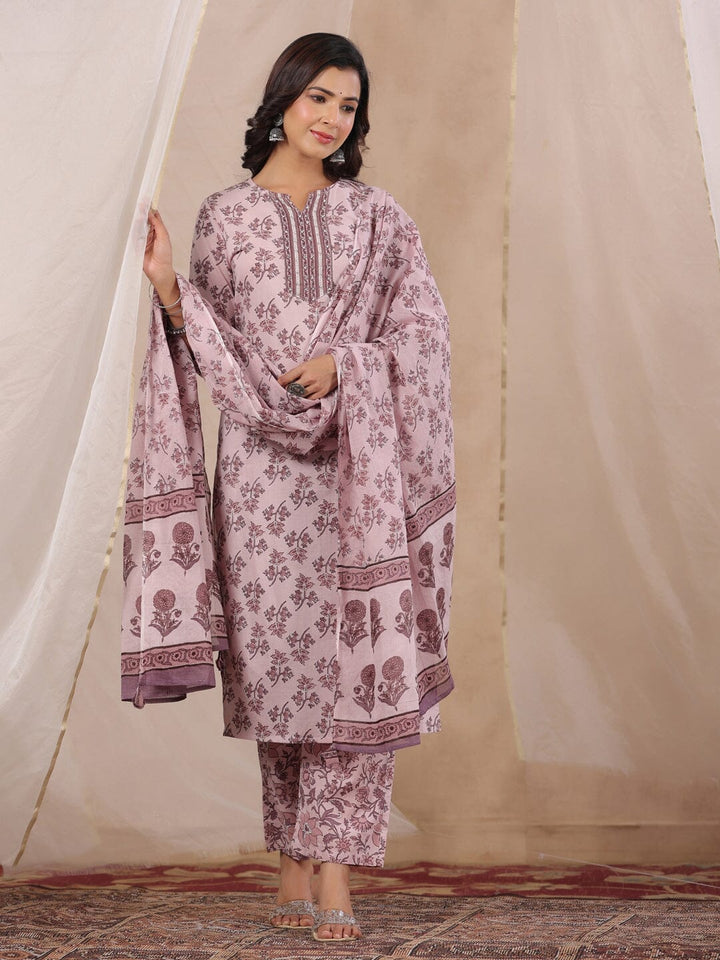 RangDeep Women Pink Floral Print Kurta Set Kurti Dupatta set Pant Rangdeep-Fashions 